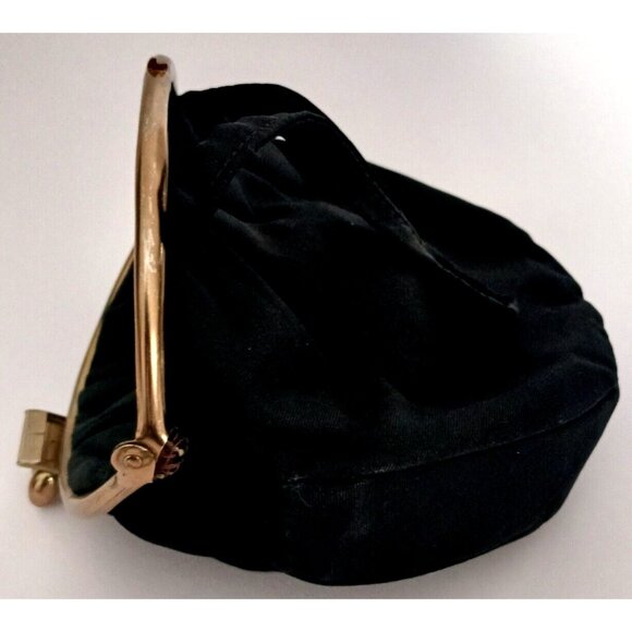 Vintage Black Material Handbag Purse Bag Classy Golden Tone Hardware - Picture 8 of 9